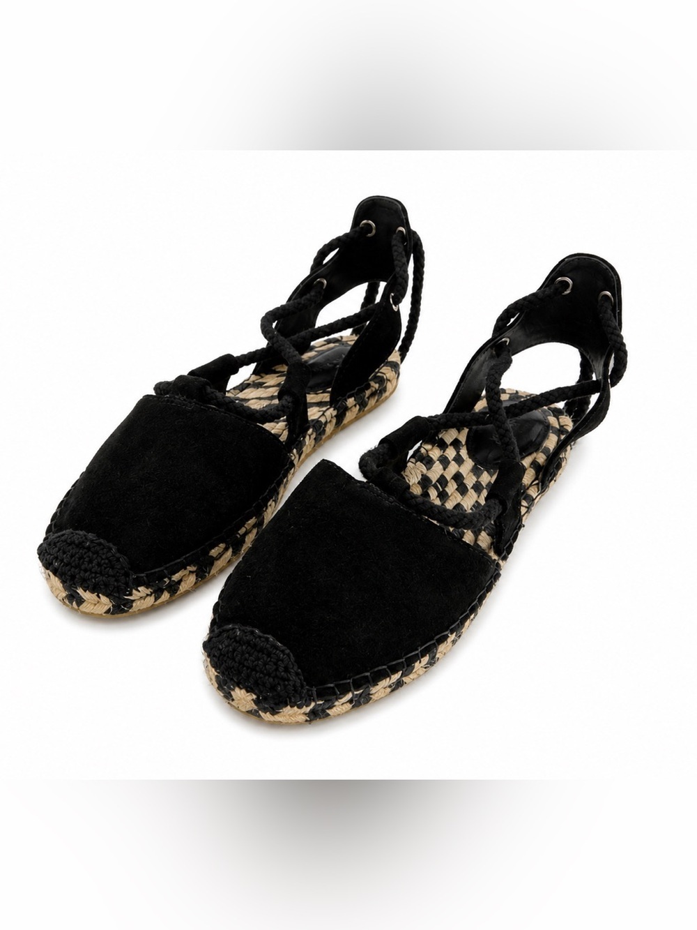 & OTHER STORIES WOMEN FLAT BLACK LACE UP ESPADRILLE SANDALS . SIZE-7